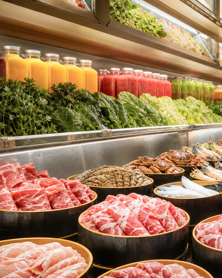 Các thố bắp bò và thịt cuộn cắt lát tại quầy