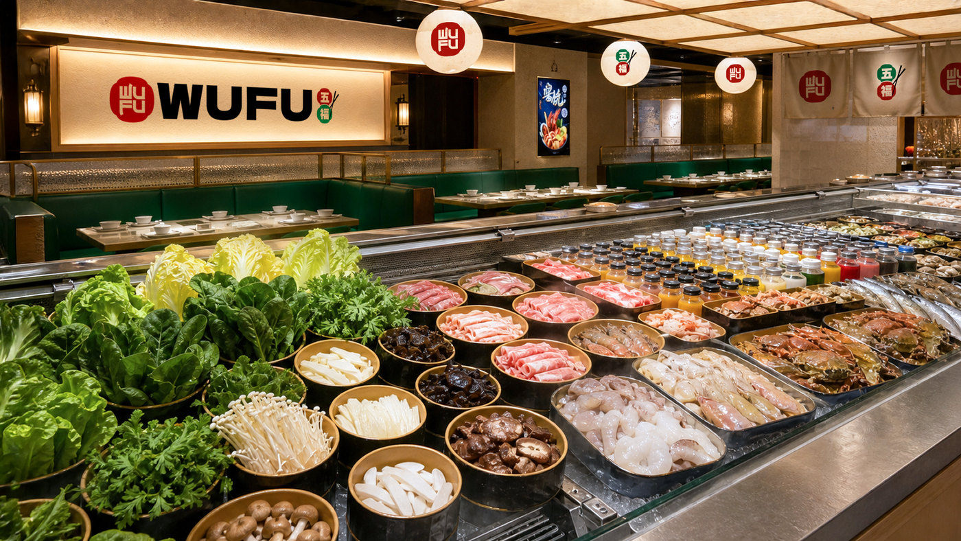 Toàn cảnh quầy tươi trải dài trong nhà hàng WUFU